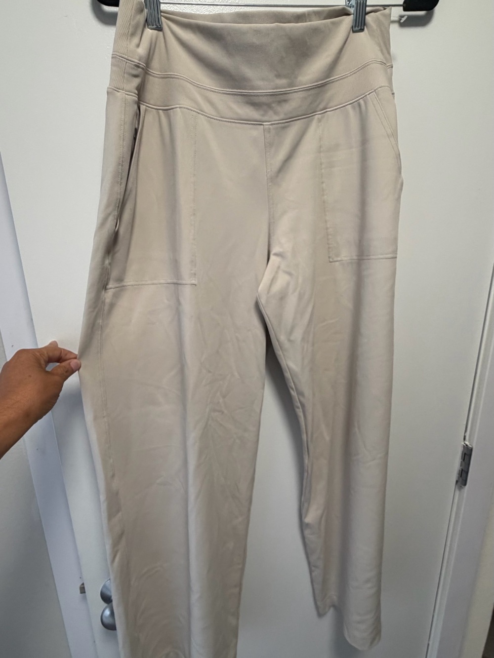 Athleta Straight-Leg Pants in Light Beige